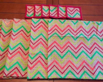 Burlap Chevron Christmas Placemats and Coasters Set of 6