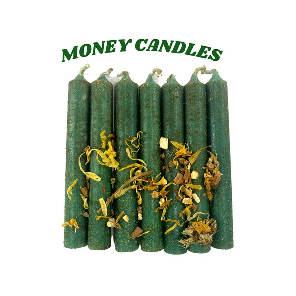 Money and prosperity dressed candles, green spell candles, Money Drawing candles (set of 7)