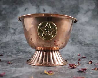 Copper Offering bowl, Copper Pentagram Chalice, Copper Altar Bowl  3"H 4"D