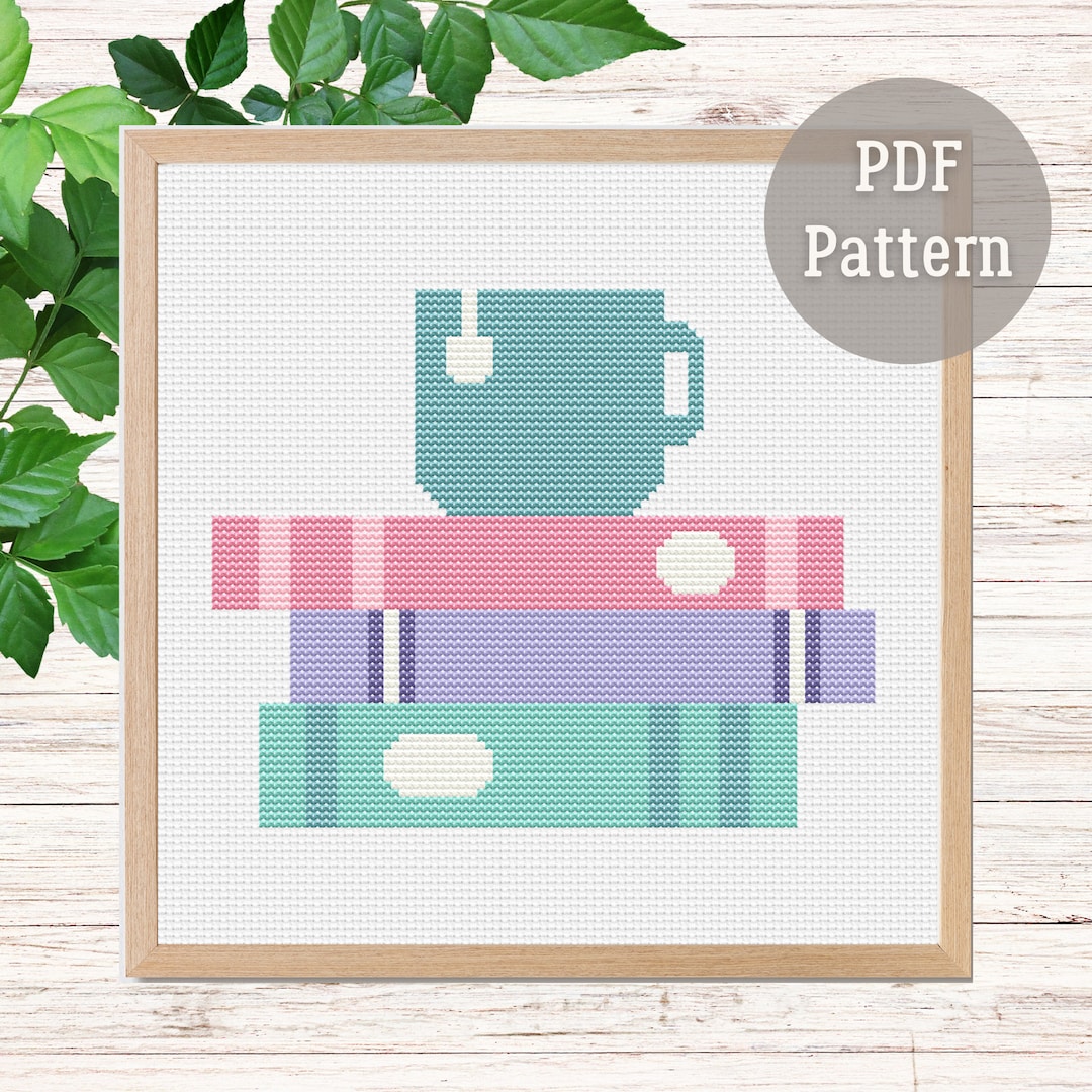 PDF Cross Stitch Pattern, Books and Tea, Book Lover, Beginner Friendly ...