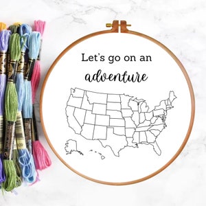 PDF Embroidery Pattern, Travel Tracker, Map, USA, United States, America, Multiple Sizes, Modern Hand Embroidery Design, Template