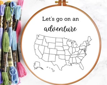 PDF Stickmuster, Reisetracker, Landkarte, USA, Vereinigte Staaten, Amerika, mehrere Größen, Modernes Handstickerei Design, Vorlage
