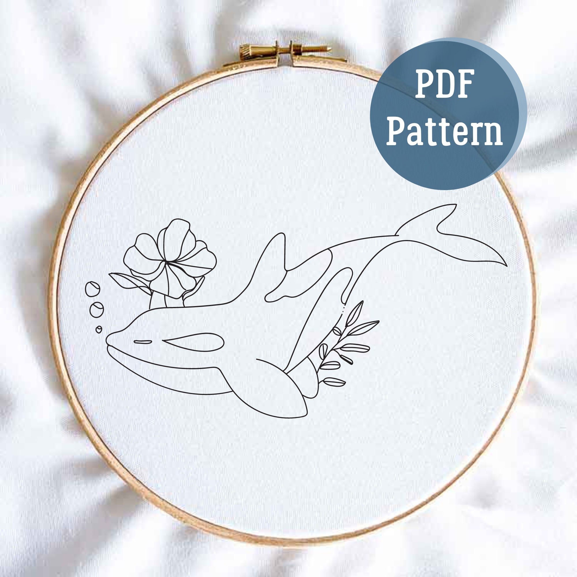 PDF Hand Embroidery Pattern, Orca Whale, Ocean, Flower, Killer Whale ...