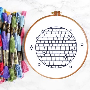 PDF Hand Embroidery Pattern, Disco Ball, 70&#39;s, Retro, Beginner Embroidery, Multiple Sizes, Modern Hand Embroidery Pattern, Printable