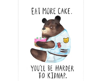 Eat More Cake Bear A3 Art Print