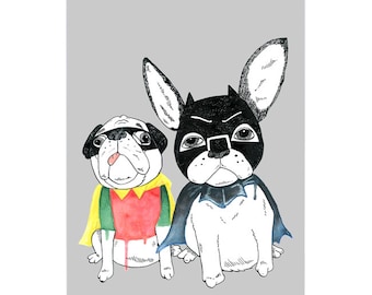 Frenchie and Pug Art Print