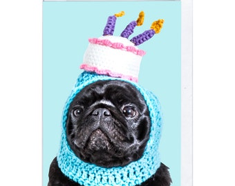 Pug Birthday Hat Greeting Card