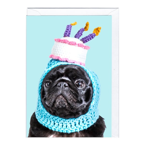 Pug Birthday Hat Greeting Card