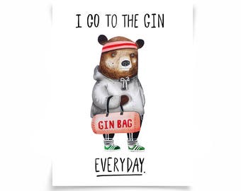 Gin Bear A3 Art Print