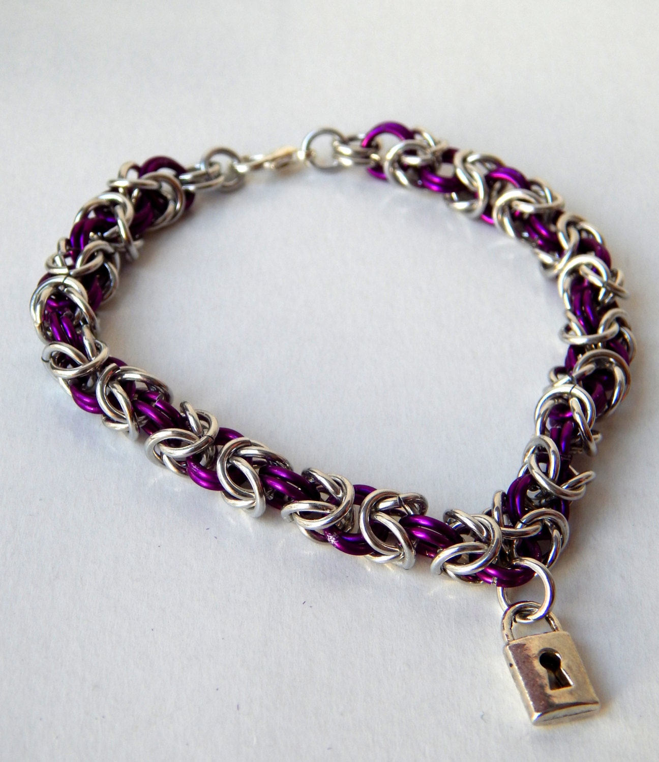 8 Inch Purple and Silver Aluminum Byzantine Bracelet With Lock - Etsy