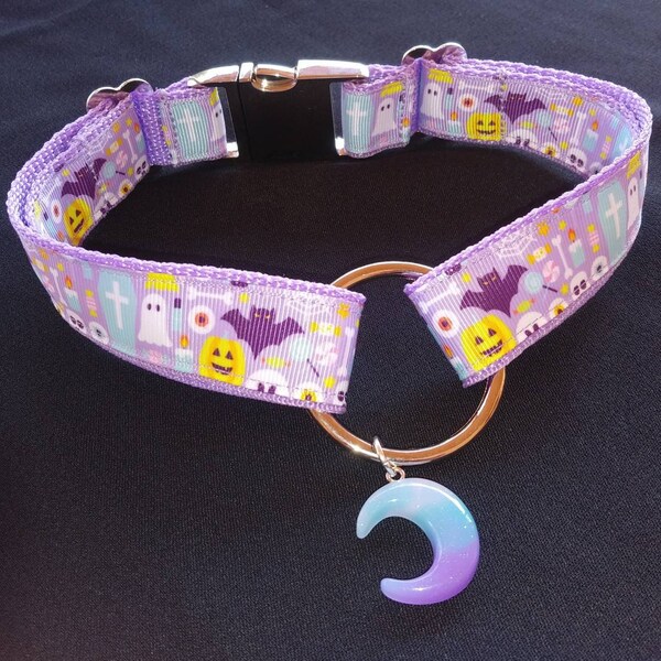 Pastel Moon O Ring Collar hardware choker bdsm human pet play pup kawaii goth Halloween bondage ddlg abdl dog furry witch pagan metal cute