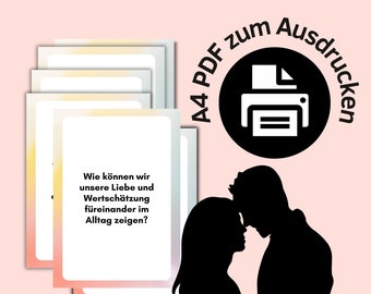 Paar Fragen Spiel: Kartenset mit 30 tiefgründigen Fragen DEUTSCH – Sofort Ausdrucken | Beziehung Fragen Last Minute Geschenk Valentinstag