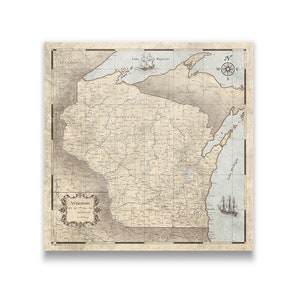Wisconsin Travel Push Pin State Map - Rustic Vintage Cork Pin Board Canvas (Rustic Vintage Style)