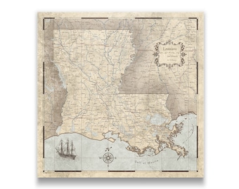 Louisiana Travel Push Pin State Map - Rustic Vintage Cork Pin Board Canvas (Rustic Vintage Style)