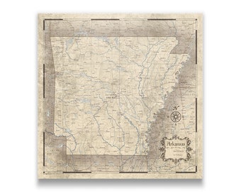 Arkansas Travel Push Pin State Map - Rustic Vintage Cork Push Pin Canvas (Rustic Vintage Style)