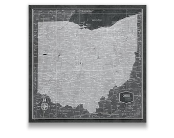 Ohio Travel Push Pin State Map - Modern Cork Pin Board Canvas (Modern Slate Style)