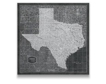 Texas Travel Push Pin State Map - Modern Cork Pin Board Canvas (Modern Slate Style)