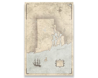 Rhode Island Travel Push Pin State Map - Rustic Vintage Cork Pin Board Canvas (Rustic Vintage Style)