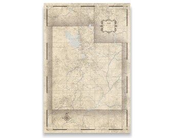 Utah Travel Push Pin State Map - Rustic Vintage Cork Pin Board Canvas (Rustic Vintage Style)