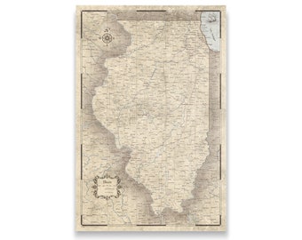 Illinois Travel Push Pin State Map - Rustic Vintage Cork Pin Board Canvas (Rustic Vintage Style)