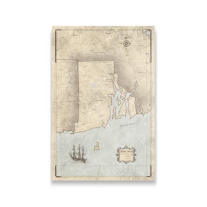 Rhode Island Travel Push Pin State Map - Rustic Vintage Cork Pin Board Canvas (Rustic Vintage Style)
