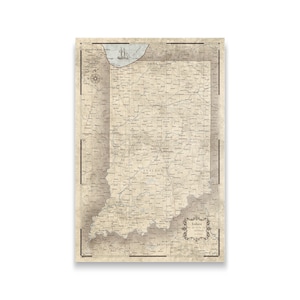 Indiana Travel Push Pin State Map - Rustic Vintage Cork Pin Board Canvas (Rustic Vintage Style)