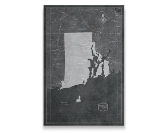 Rhode Island Travel Push Pin State Map - Modern Cork Pin Board Canvas (Modern Slate Style)