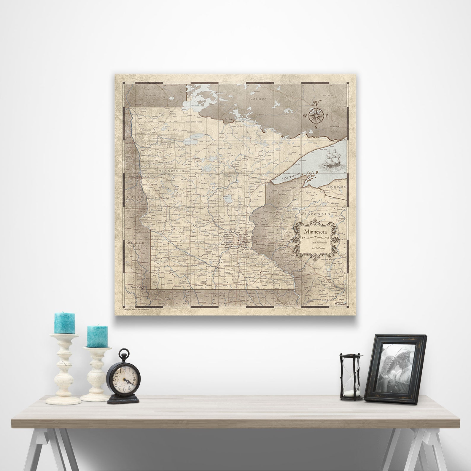 Minnesota Map Poster Rustic Vintage Style Travel Map | Etsy