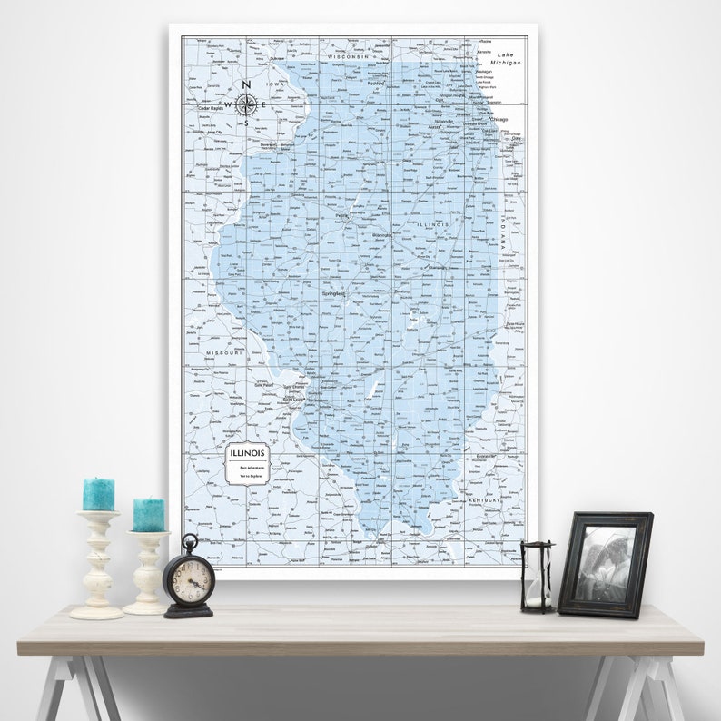 Pin Board Light Blue Color Splash Push Pin Illinois Map