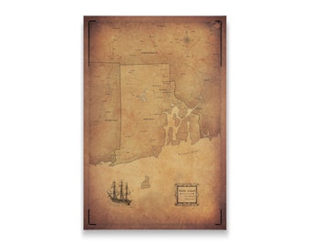 Rhode Island Map Poster - Golden Aged Style Travel Map