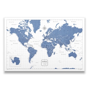 Push Pin World Map (Pin Board) - Navy Color Splash