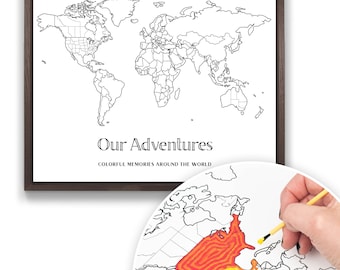 Paint Your Own Mini World Map - Coloring Map - DIY Blank Map Wall Art - Push Pins Included - Craft for Kids - Gift for Her - Gift for Artist