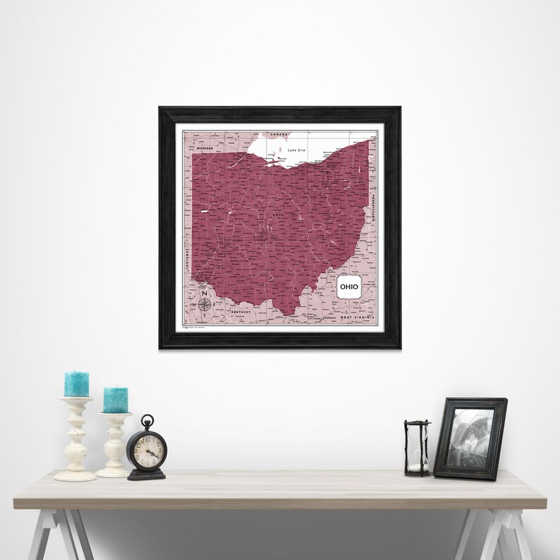 Ohio Map Poster Burgundy Color Splash