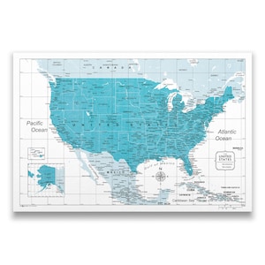 Push Pin USA Map (Pin Board) - Teal Color Splash