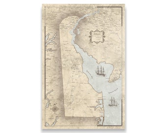 Delaware Map Poster - Rustic Vintage Style Travel Map