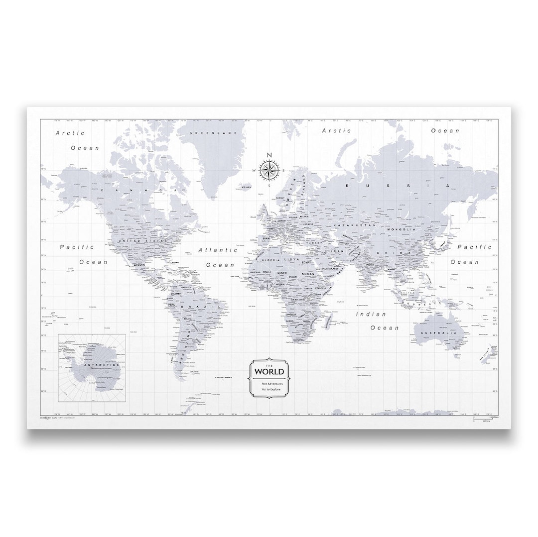 Map Pin Gray Push Pin World Map (pin Board) - Light Gray Color Splash - Etsy