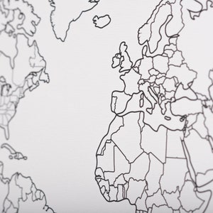 Paint Your Own Mini World Map - Coloring Map - DIY Blank Map Wall Art - Push Pins Included - Craft for Kids - Gift for Her - Gift for Artist