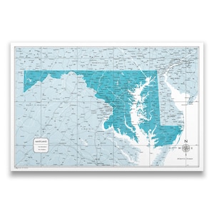 Push Pin Maryland Map (Pin Board) - Teal Color Splash