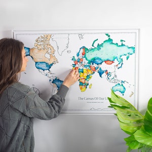 Paint Your Own Push Pin World Map - Coloring Map - DIY Blank Map Wall Art - Personalizable World Map