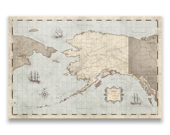 Alaska Travel Push Pin State Map - Rustic Vintage Cork Push Pin Canvas (Rustic Vintage Style)