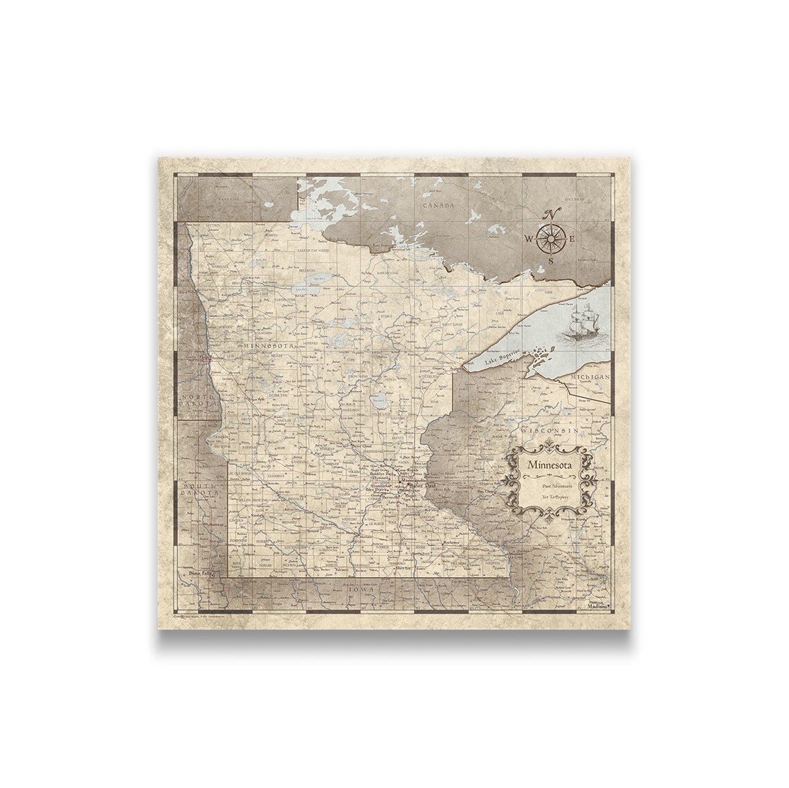 Minnesota Map Poster Rustic Vintage Style Travel Map | Etsy