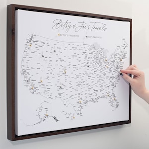 Push Pin Mini USA Travel Map - Cities & States Labeled - Personalizable Cork Pin Board Canvas Gift