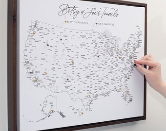 Push Pin Mini USA Travel Map - Cities & States Labeled - Personalizable Cork Pin Board Canvas Gift