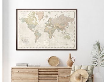 World Push Pin Travel Map Pin Board - Desert Sunrise Pastel - Anniversary Travel Gift - Conquest Maps