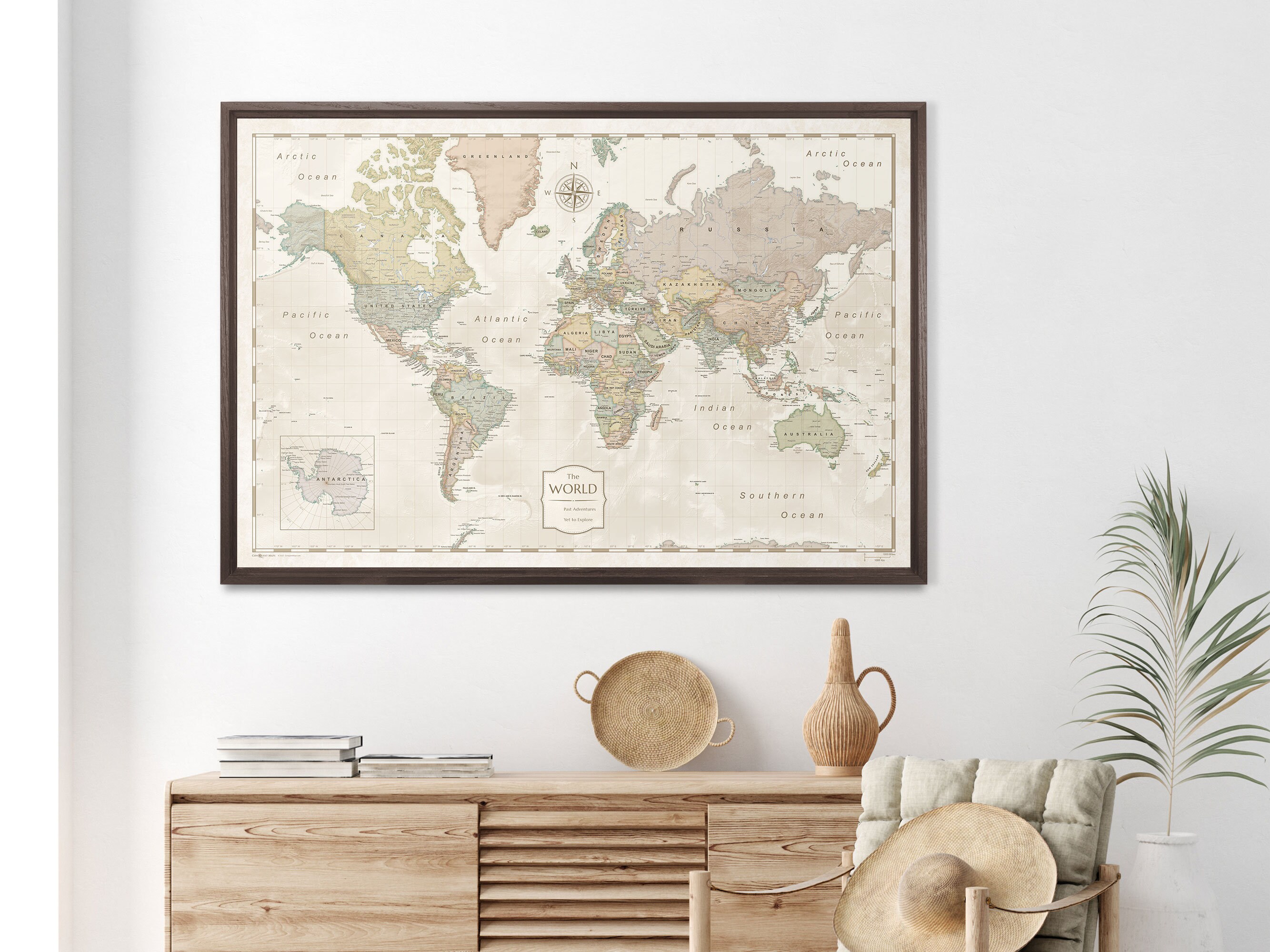World Push Pin Travel Map Pin Board - Desert Sunrise Pastel - Anniversary Travel Gift - Conquest Maps
