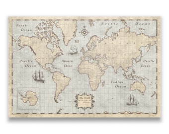 Push Pin World Map - Rustic Vintage Cork Pin Board Canvas (Rustic Vintage Style)