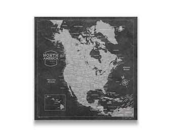 North America Travel Push Pin State Map - Modern Cork Pin Board Canvas (Modern Slate Style)