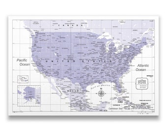 Push Pin USA Map (Pin Board) - Purple Color Splash