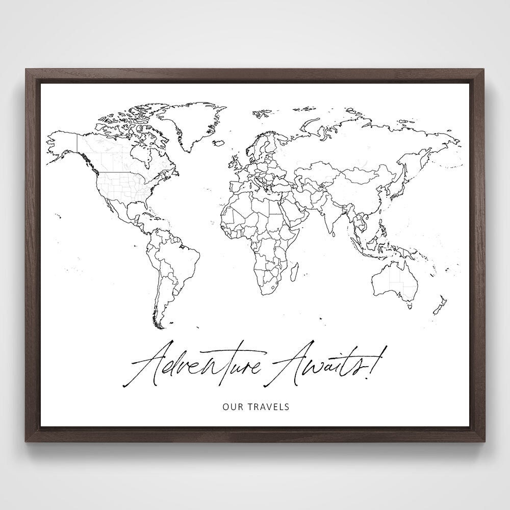 Push Pin Mini World Travel Map - No Labels - Personalizable Cork Pin Board Canvas Gift