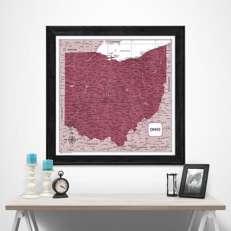 Ohio Map Poster Burgundy Color Splash